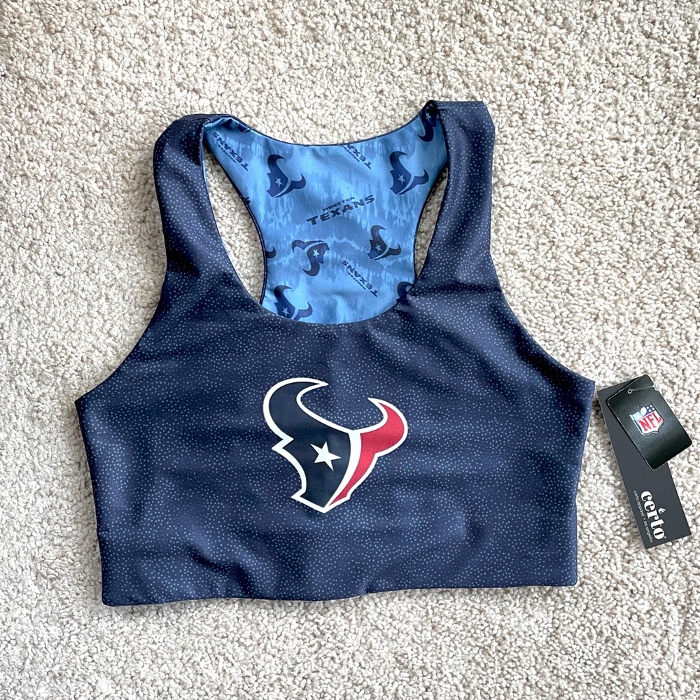 NFL Houston Texans Football Navy Blue Reversible Racerback Sports Bra Size Large